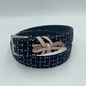 Linea Pelle Womens Designer Belt Medium Tweed Leather Pink Bow Preppy Barbiecore